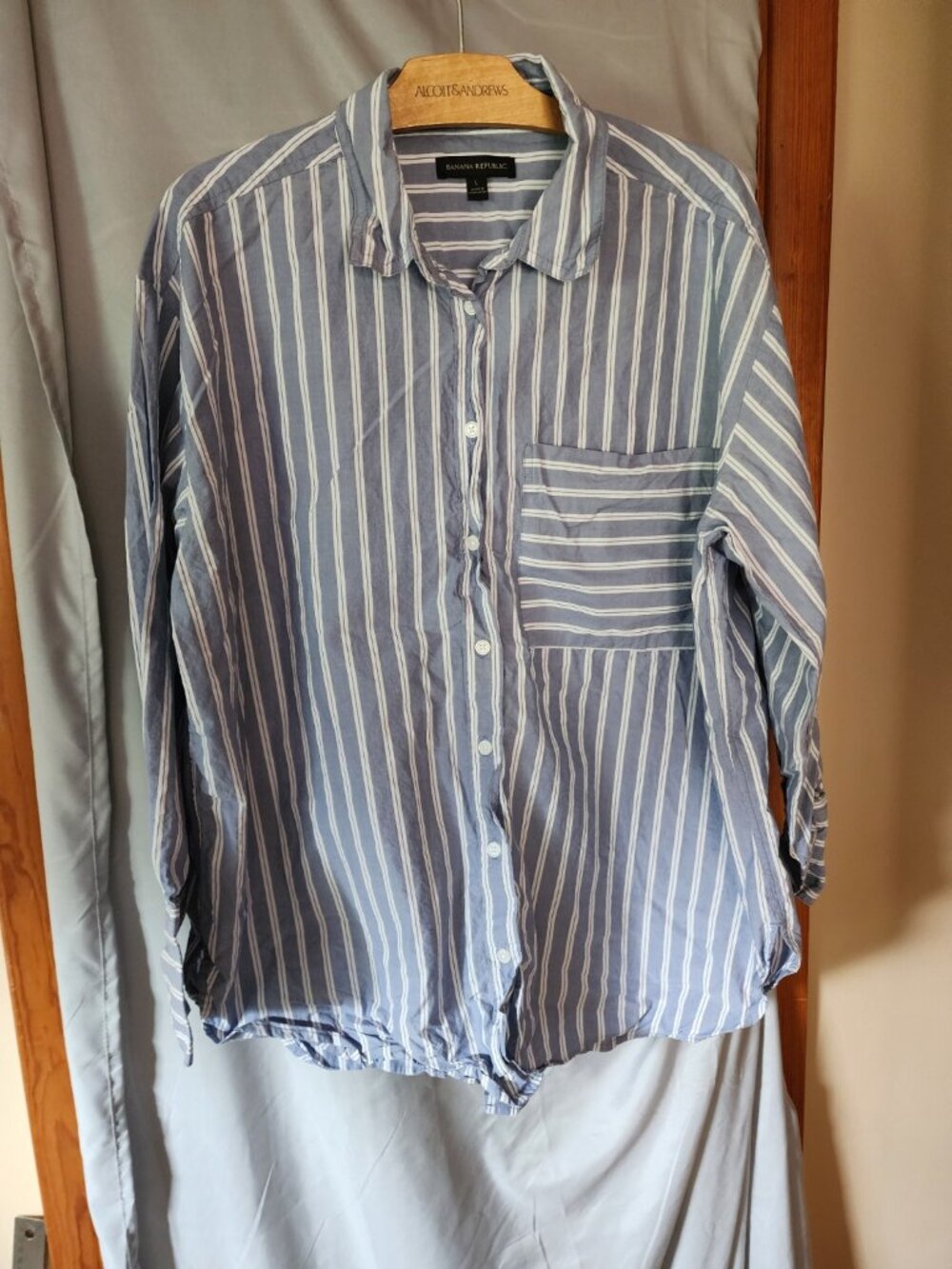 anana Republic Large Blue White Striped Oversized Button Down Shirt